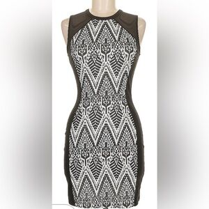 Divided Black and White Geometric Mini Dress